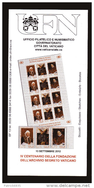 Vaticano °-X- 2012 -  St. Postale - Bollettino Ufficiale -  IV Cent. Della Fondazione Dell´archivio Segreto Vaticano - Cartas & Documentos