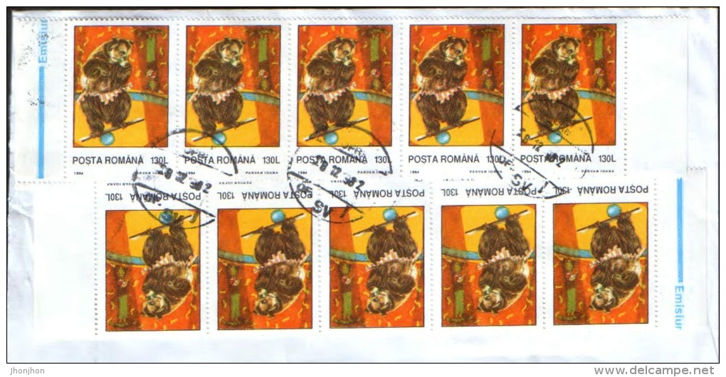 Romania-Cover Circulated In 1998-   Circus, Dressage Bear - Franking " Rich " - Circus