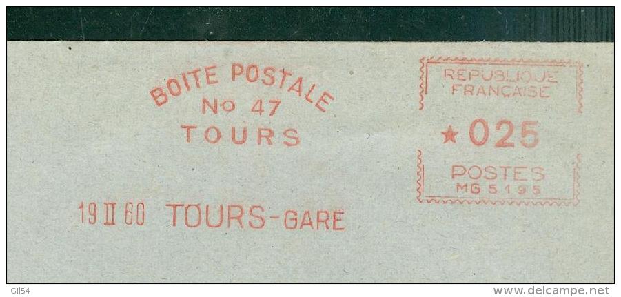 Oblitération Mécanique Rouge "Boite Postale N°47 Tours / 19 II 60  Tours-Gare "   - Ln17918 - 1921-1960: Période Moderne