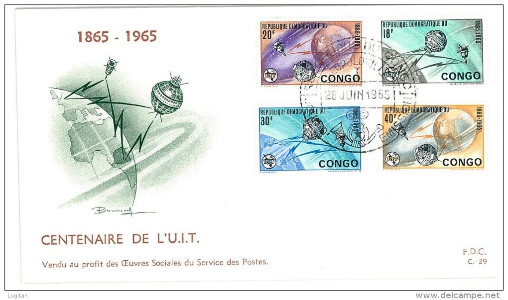 REPUBBLICA DEMOCRATICA DEL CONGO  - 1965 The 100th Anniversary Of ITU  UIT 2 FDC - FDC