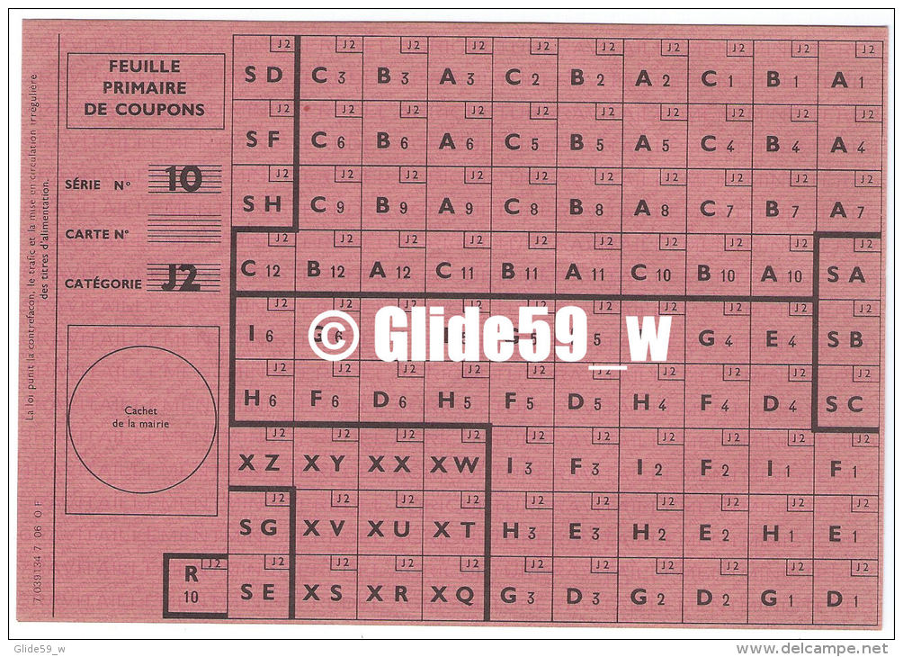 Feuille Primaire De Coupons - Série N° 10 - Catégorie J2 - Documentos Históricos