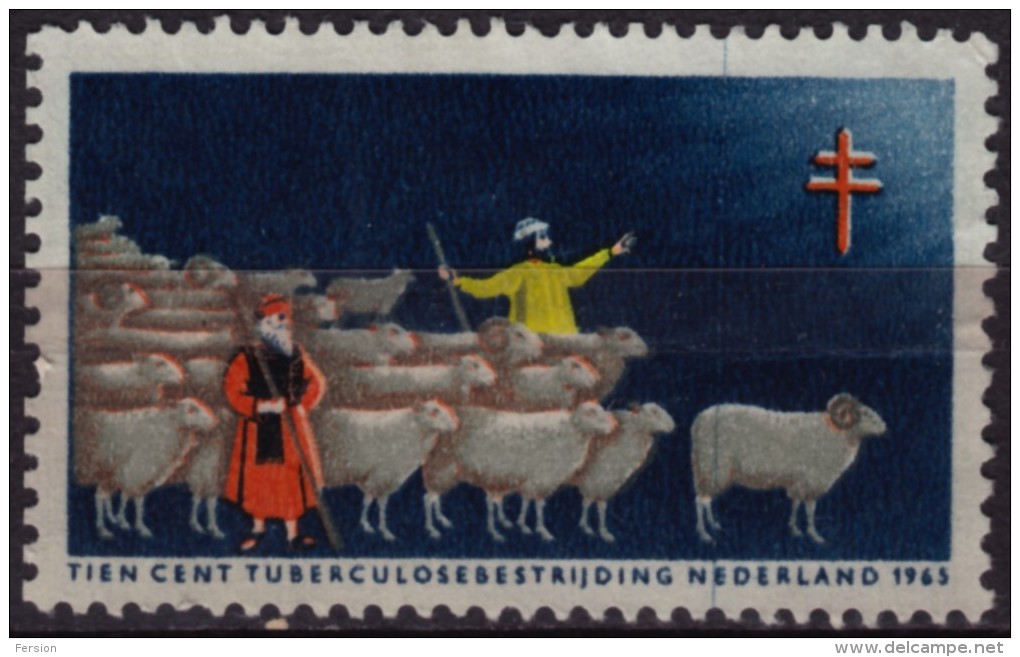 1965 Nederland - Tuberculosis  -  Charity Stamp / Cinderella / Label - Used - Flock Sheep - Personnalized Stamps