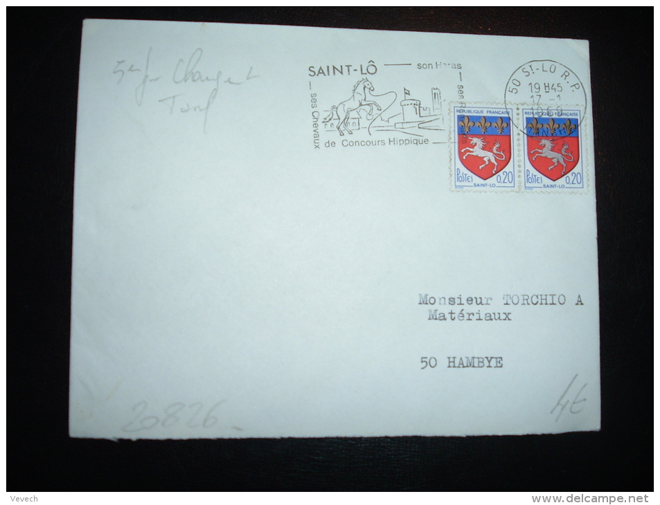 LETTRE TP BLASON ST LO 0,20F OBL.MEC. 17-1-1969 ST LO RP (50 MANCHE) + 5EME JOUR CHANGEMENT DE TARIF - 1941-66 Escudos Y Blasones