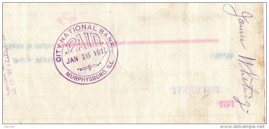 First National Bank Of Murphysboro - 1913 - Cheques & Traveler's Cheques