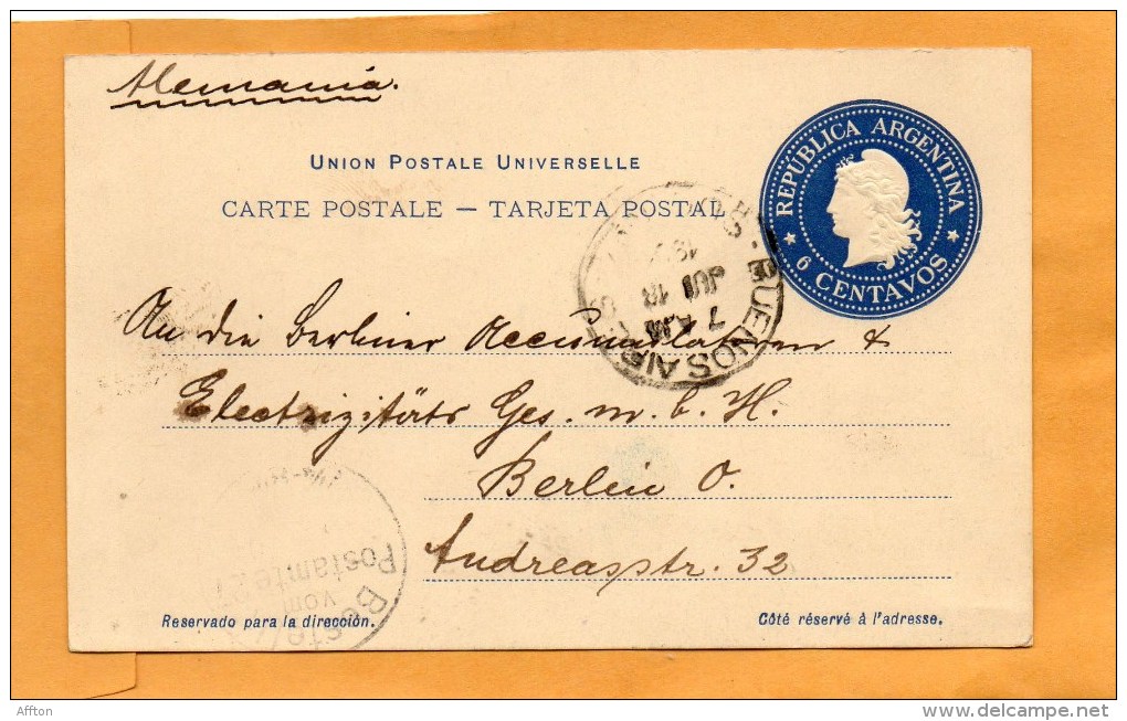 Argentina 1901 Card Mailed To Germany - Enteros Postales