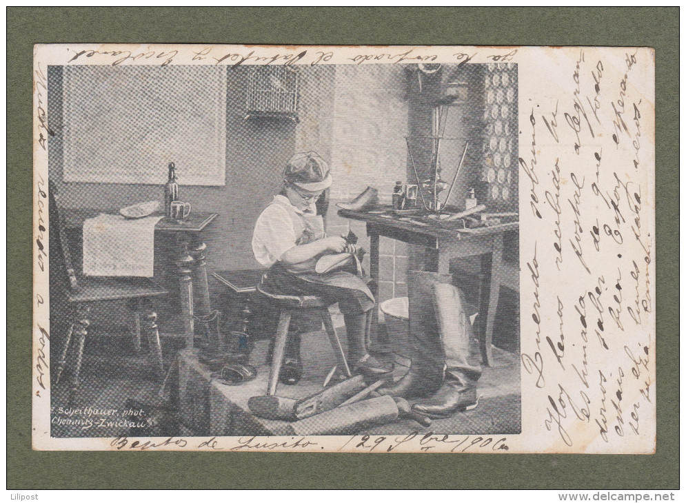 Cpa Photographe E. Scheithauer - Cordonnier, Schuhmacher, Shoemaker, Enfant, Kinder, Children, Boy, Oiseau, Bird, 1906 - Autres & Non Classés