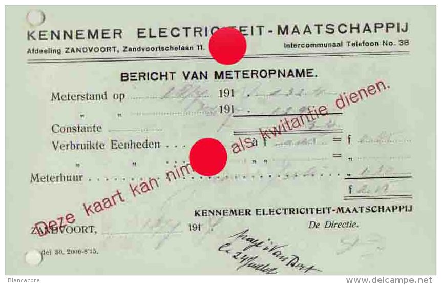 ZANDVOORT 1917 Kennemer  Electriciteit Maatschappij - Zandvoort