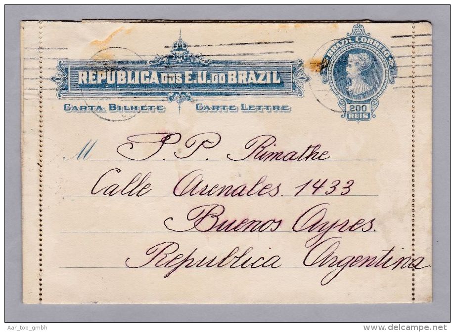 Brasilien Ganzschen Brief 1918-08-15 Inhalt Nach Buenos-Aires - Postwaardestukken