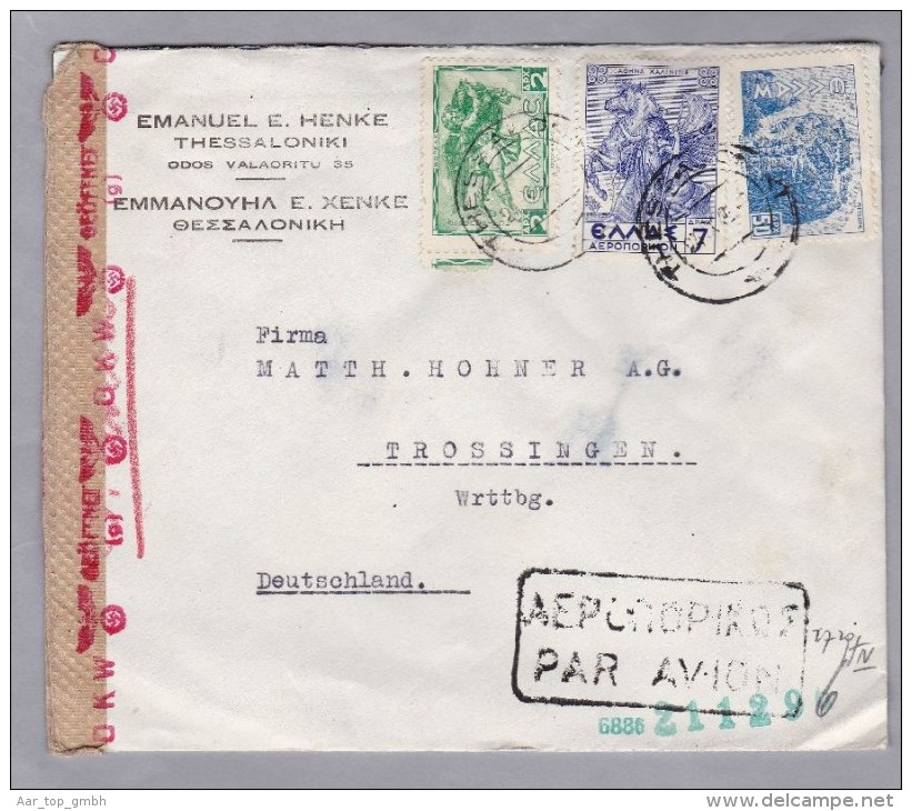 Griechenland 1940-04-24 Thessaloniki Zensurbrief Nach Trossingen DE - Lettres & Documents