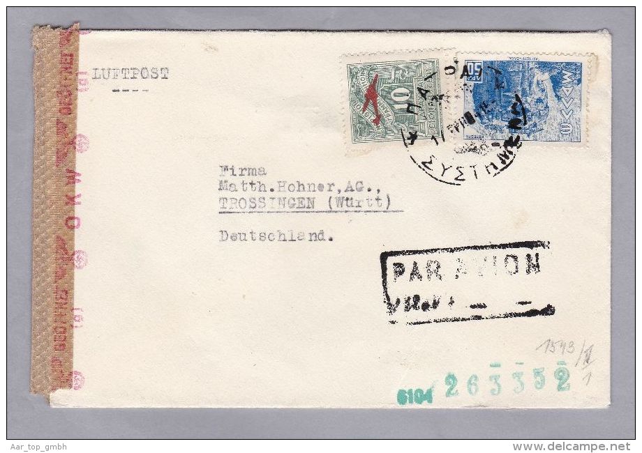 Griechenland 1941-04-17 Patras-Luftpost-Zensur-Brief Nach Trossingen DE - Lettres & Documents