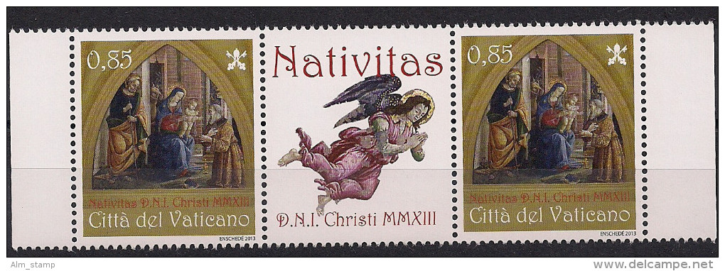 2013 Vatikan  Mi. 1792-3 Mit Zierfeld  **MNH   Weihnachten  Fresken Von Pinturicchio - Unused Stamps