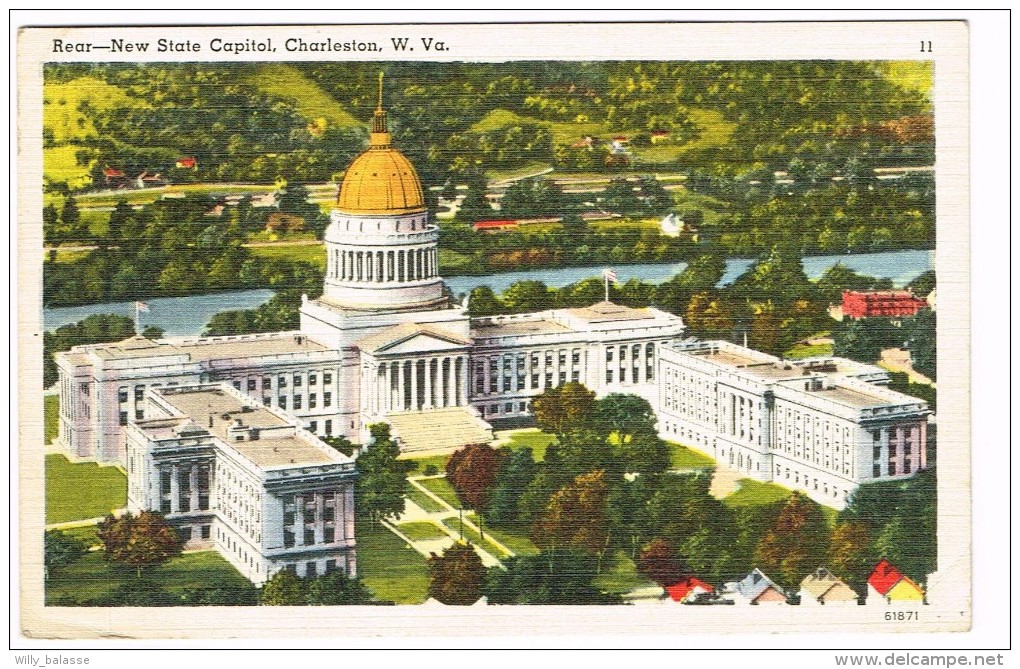 "Rear - New State Capitol - Charleston - W. Va" Color - Charleston