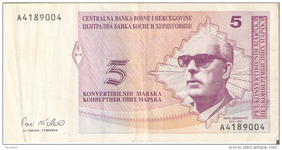 BILLETE DE BOSNIA HERZEGOVINA DE 5 CONVERTIBLE MARAKA DEL AÑO 1998 (BANK NOTE) - Bosnia And Herzegovina