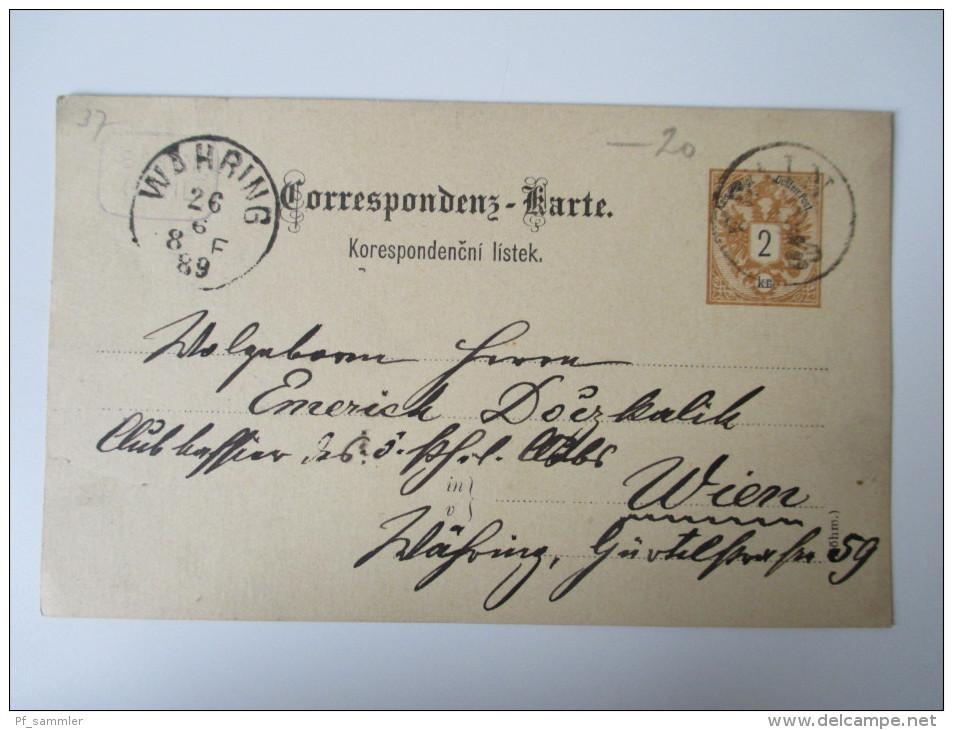 Österreich Ganzsache 1889  (Böhm) Von Frain Nach Wien / Währing Karte Vom Baron Aus Frain / Baron Buhl (?) - Briefe U. Dokumente