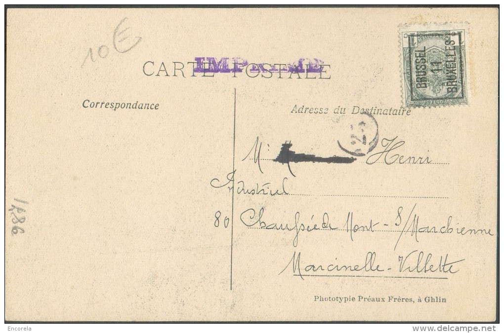 1 Centimes N°81 Surcahrgé BRUSSEL 11 BRUXELLES S/C.P. (vue S.A. Electricite & électromécanique Rue Bosquet) Vers Marcine - Typos 1906-12 (Wappen)