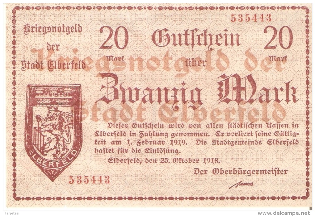 BILLETE DE ALEMANIA DE 20 MARK DEL AÑO 1919   (BANKNOTE) SIN CIRCULAR-UNCIRCULATED - 20 Mark
