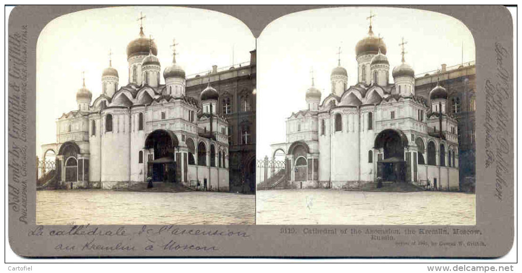 PHOTO-STEREO-ORIGINAL-VIN TAGE-1901-RUSSIA-MOSCOW-KREMLIN-CATHEDRAL-G.W.GRIF FITH-TOP-LOOK AT 2 SCANS-PERFECT CONDITION! - Visionneuses Stéréoscopiques