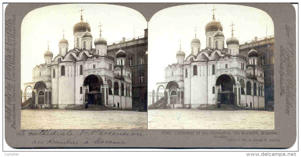 PHOTO-STEREO-ORIGINAL-VIN TAGE-1901-RUSSIA-MOSCOW-KREMLIN-CATHEDRAL-G.W.GRIF FITH-TOP-LOOK AT 2 SCANS-PERFECT CONDITION! - Stereoscoopen