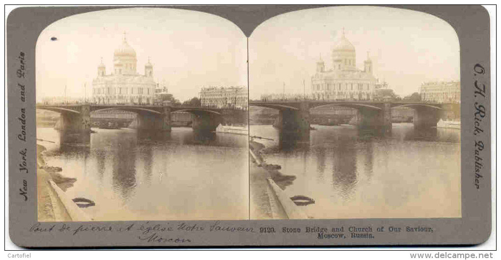 PHOTO-STEREO-ORIGINAL-VINTAGE-1901-RUSSIA-MOSCOW-S TONE BRIDGE-G.W.GRIFFITH-TOP-L OOK AT 2 SCANS-PERFECT CONDITION! ! - Stereoscopi