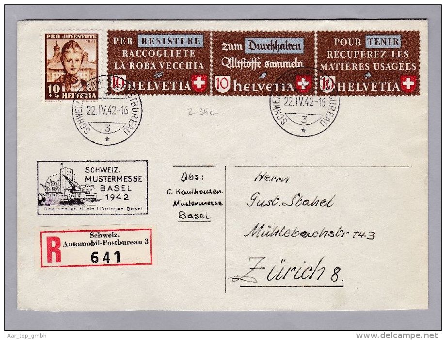 Schweiz Zusammendrucke 1942-04-22 S-Stempel R-Brief Mit Zu# Z35c Altstoffe - Se-Tenant