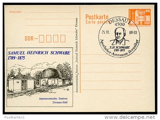 DDR P87-5-89 C9 Privater Zudruck SCHWABE ASTRONOMISCHE STATION Dessau Sost. 1989 - Cartes Postales Privées - Oblitérées
