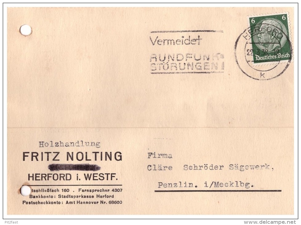 Holzhandlung F. Nolting In Herford I. Westf. , 1938 , Sägewerk , Deutsches Reich !!! - Herford