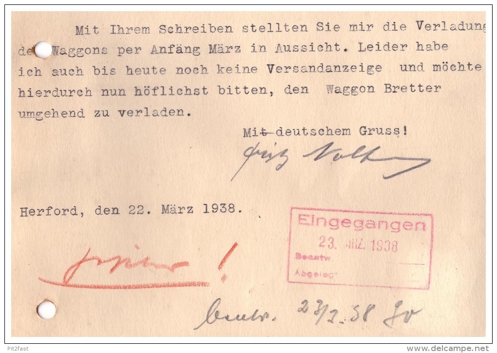 Holzhandlung F. Nolting In Herford I. Westf. , 1938 , Sägewerk , Deutsches Reich !!! - Herford