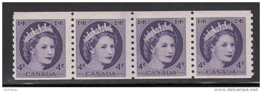 Canada MNH Scott #347i Jump Strip Of 4 4c Queen Elizabeth II, Wilding - Roulettes