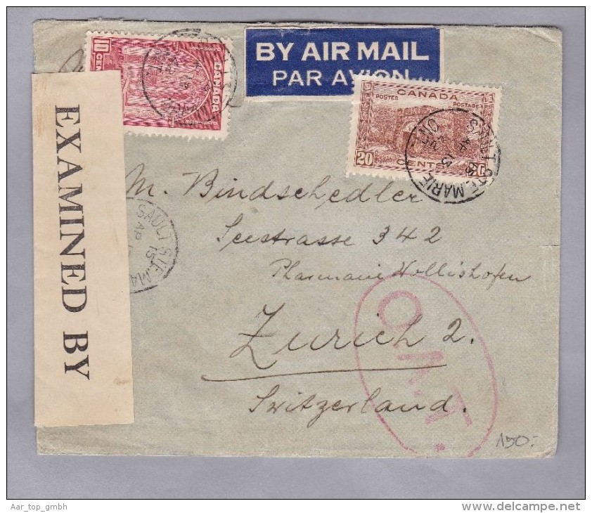 Kanada - Canada 1942-04-13 Sault St. Marie O.A.T. Zensur-Luftpostbrief Nach Zürich - Airmail