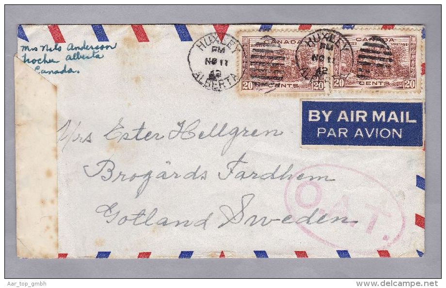 Kanada - Canada 1942-11-11 O.A.T. Zensur-Luftpost-Brief Nach  Gotland Schweden - Poste Aérienne