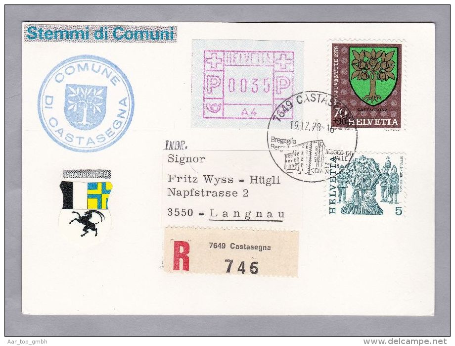 Schweiz Automatenmarken 1978-12-19 Castasegna R-Brief Mit Zu# 1 IV "A4" - Sellos De Distribuidores