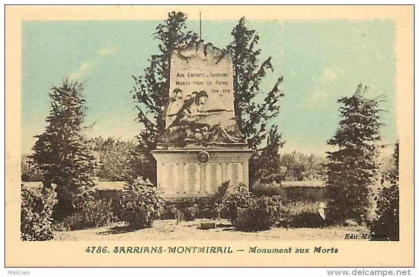 Vaucluse - A397 - Sarrians-montmirail - Monument Aux Morts  De La Guerre 1914-18 - Carte  Bon état - - Sarrians