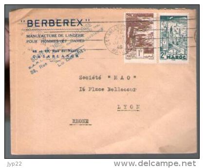 Maroc Lettre Berberex Lingerie CAD Casablanca 14-01-1946 / TP 182 Ifrane & 188 Fès Pour MAO Lyon - Lettres & Documents