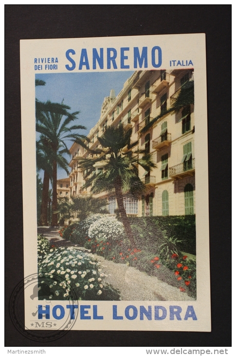 Hotel Londra - Sanremo, Italy - Original Luggage Hotel Label - Sticker - Hotel Labels