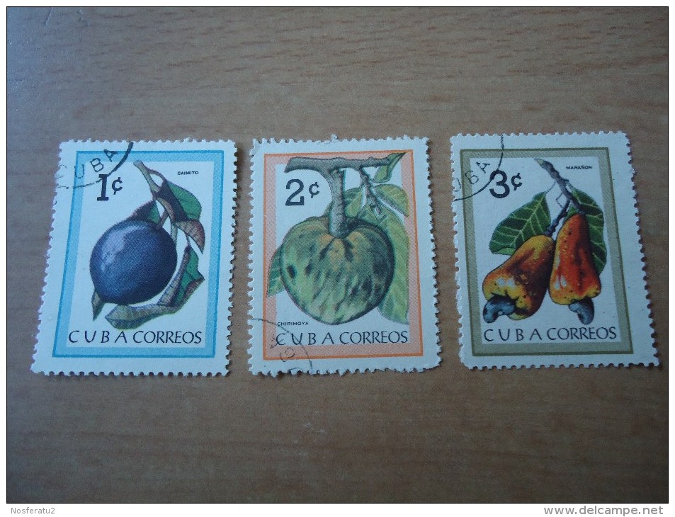 Kuba: 3 Werte  Früchte - Oblitérés