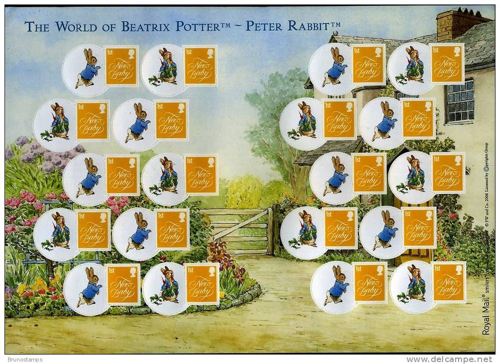 GREAT BRITAIN - 2008  BEATRIX POTTER  GENERIC SMILERS SHEET   PERFECT CONDITION - Hojas & Múltiples