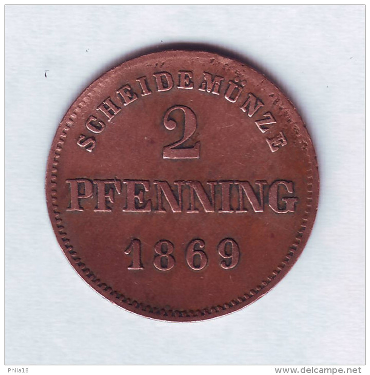 2 PFENNING 1869 SCHEIDE MÜNZE BAYERN LUDWING II  -   ALLEMAGNE BAVIERE - Other & Unclassified