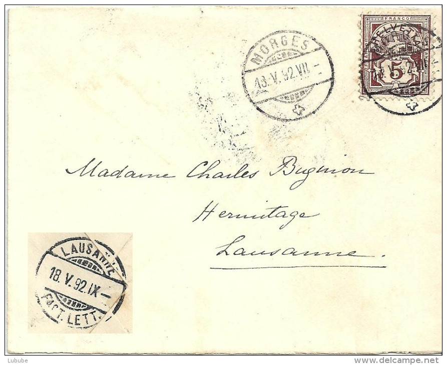 Lokales Brieflein  Morges - Lausanne          1892 - Storia Postale