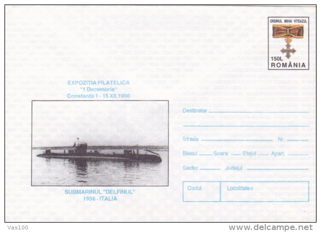 SHIPS, THE SUBMARINE "DELFINUL", 1996, COVER STATIONERY, CONSTANTA, ROMANIA - Submarines