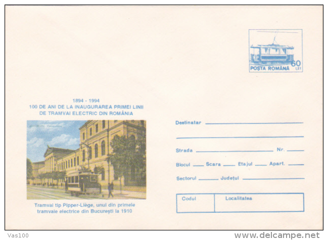 TRAMWAYS, TRAM PIPPER-LIEGE, 1994, COVER STATIONERY, BUCHAREST, ROMANIA - Tramways