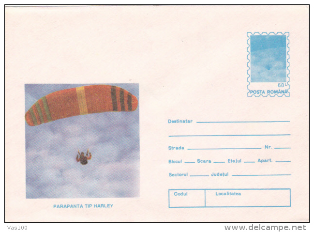 PARACHUTTING, HARLEY PARACHUTTE, 1994, COVER STATIONERY, ROMANIA - Parachutting