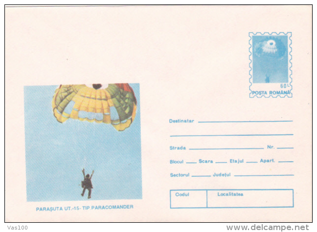 PARACHUTTING, PARACOMANDER PARACHUTTE, 1994, COVER STATIONERY, ROMANIA - Parachutespringen