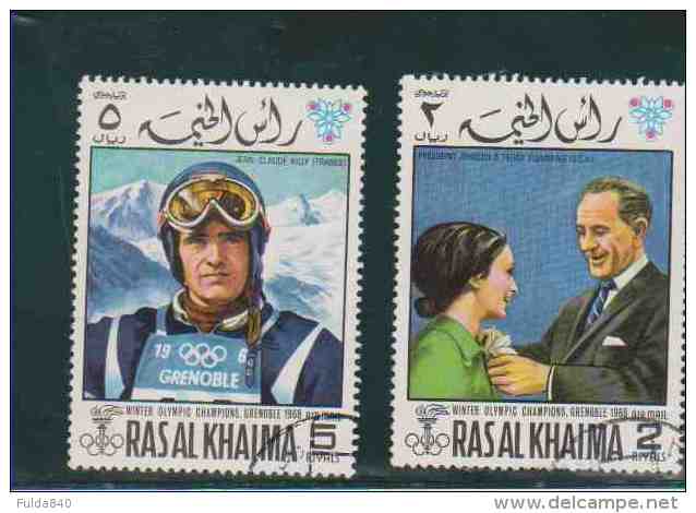 RAS AL KHAIMA.  (Y&amp;T)  1968  -  N°44.  *  * Vainqueurs Aux J.O De Grenoble  *2r /5r *  Obl - Arabia Saudita