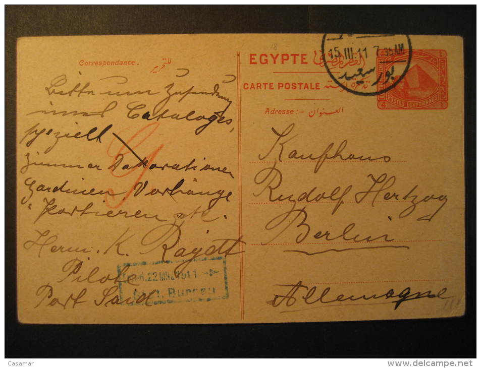 Port Said 1911 To Berlin Germany 4m Pyramid Sphinx Archaeology Postal Stationery Egypt Egypte - 1866-1914 Khédivat D'Égypte