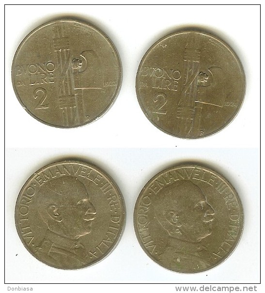 Vittorio Emanuele III, Coppia Buono 2 Lire 1923/1924 - 1900-1946 : Victor Emmanuel III & Umberto II