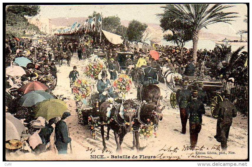 NICE (ca 1900). Bataille De Fleurs. Carte Couleur. Édition Giletta - Markets, Festivals