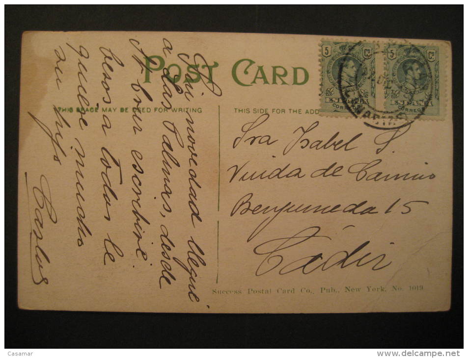 Post Office New York USA Post Card 1913 ? Canarias To Cadiz Espagne Spain Espa&ntilde;a - Otros & Sin Clasificación