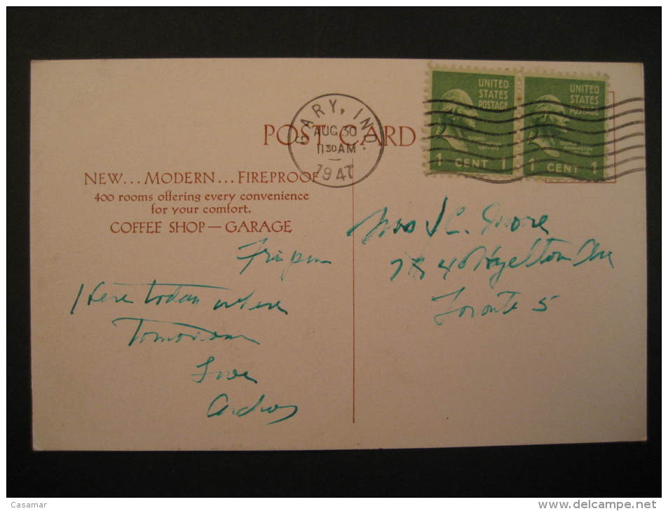 Hotel Gary Indiana 1947 USA Post Card - Gary