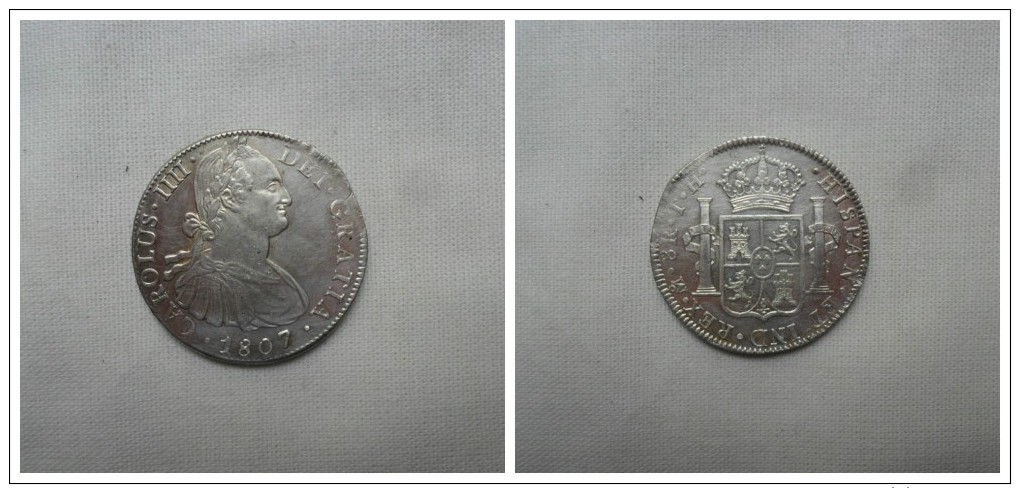 COIN SPAIN 8 REALES SILVER CARLOS IV 1807 MEXICO BC - Otros & Sin Clasificación