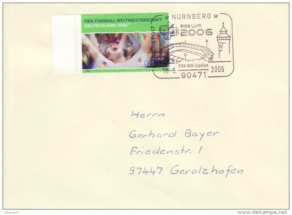 GERMANY 2006 FOOTBALL WORLD CUP GERMANY COVER WITH POSTMARK  / A 89 / - 2006 – Germany